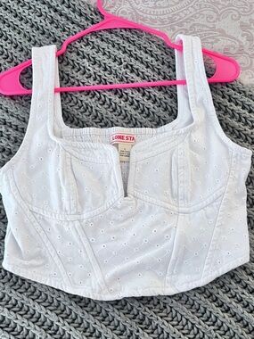 Lone Star White Eyelet Cropped Bustier Tank